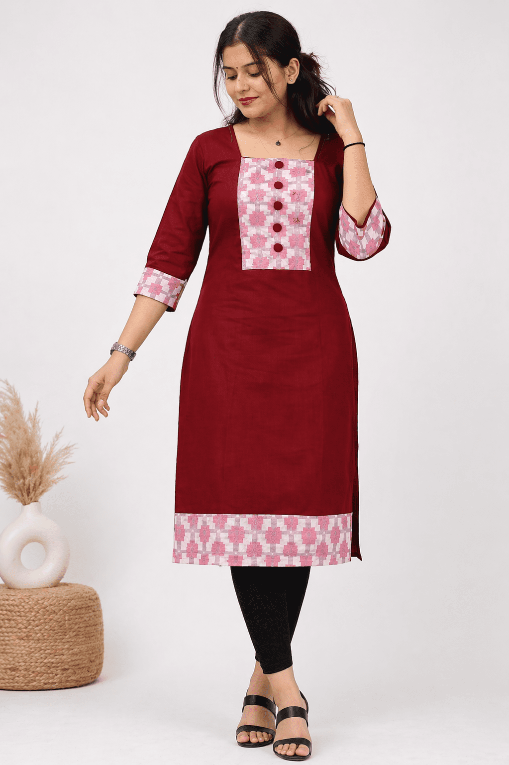 ChatGPT Image Apr 22, 2026, 03_46_47 PM Elegant Red Ikat Panel Cotton Kurti for Women Sambalpuri cotton kurti Odisha handloom ShlokWear