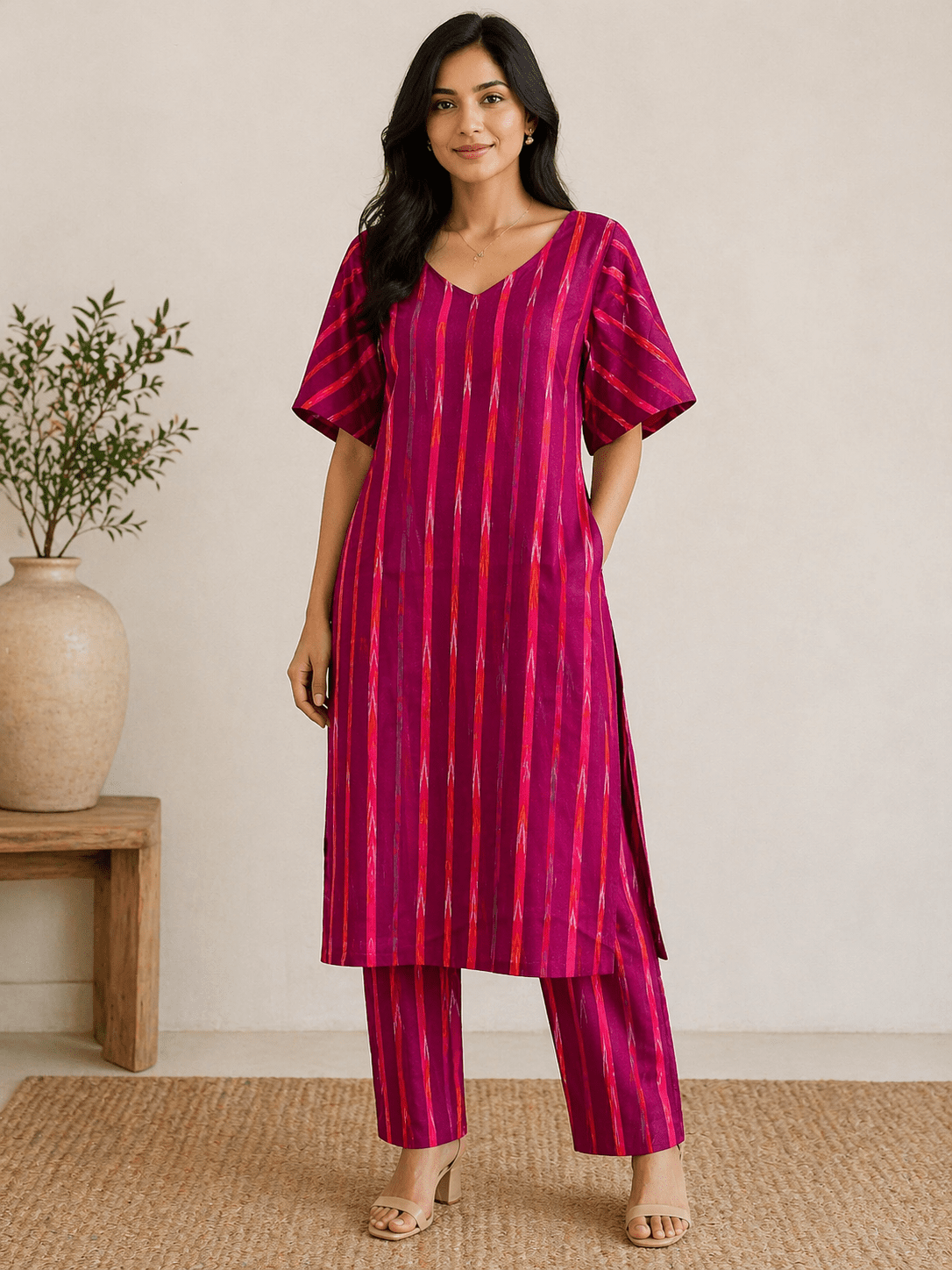 ChatGPT Image Apr 24, 2026, 10_32_24 AM Magenta Sambalpuri Ikat Cotton Kurti – Handloom Straight Fit Sambalpuri cotton kurti Odisha handloom ShlokWear