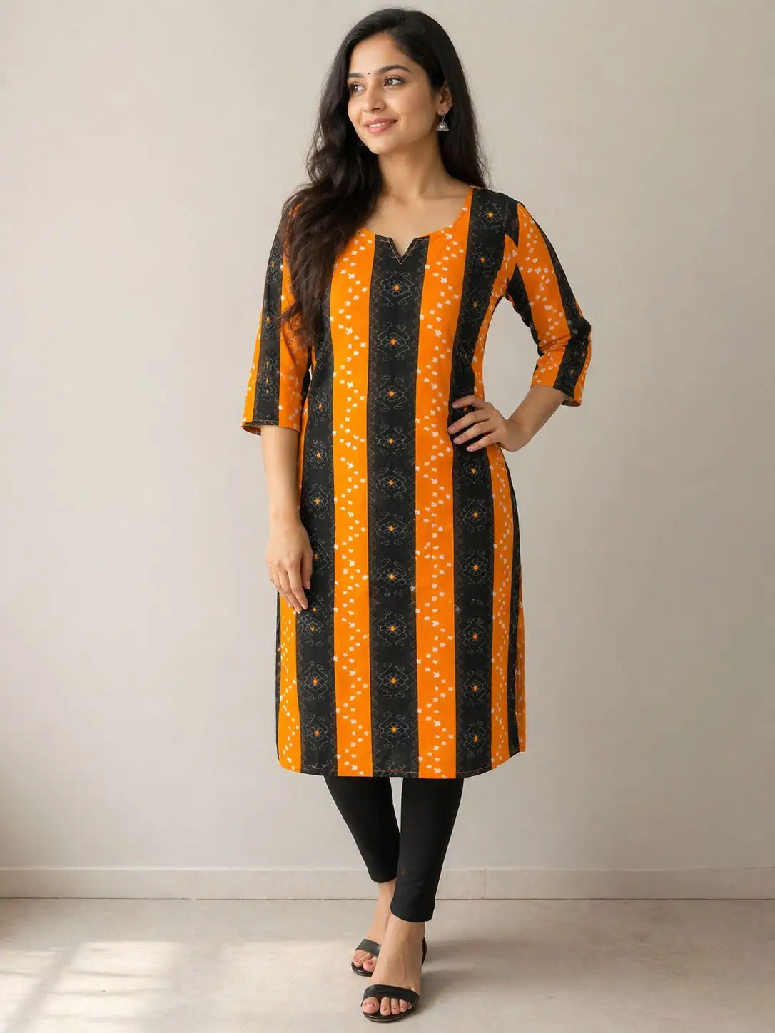 WhatsApp Image 2026-04-24 at 10.52.48 (1) Orange & Black Sambalpuri Printed Cotton Kurti for Women | Straight Fit Ethnic Wear Sambalpuri cotton kurti Odisha handloom ShlokWear