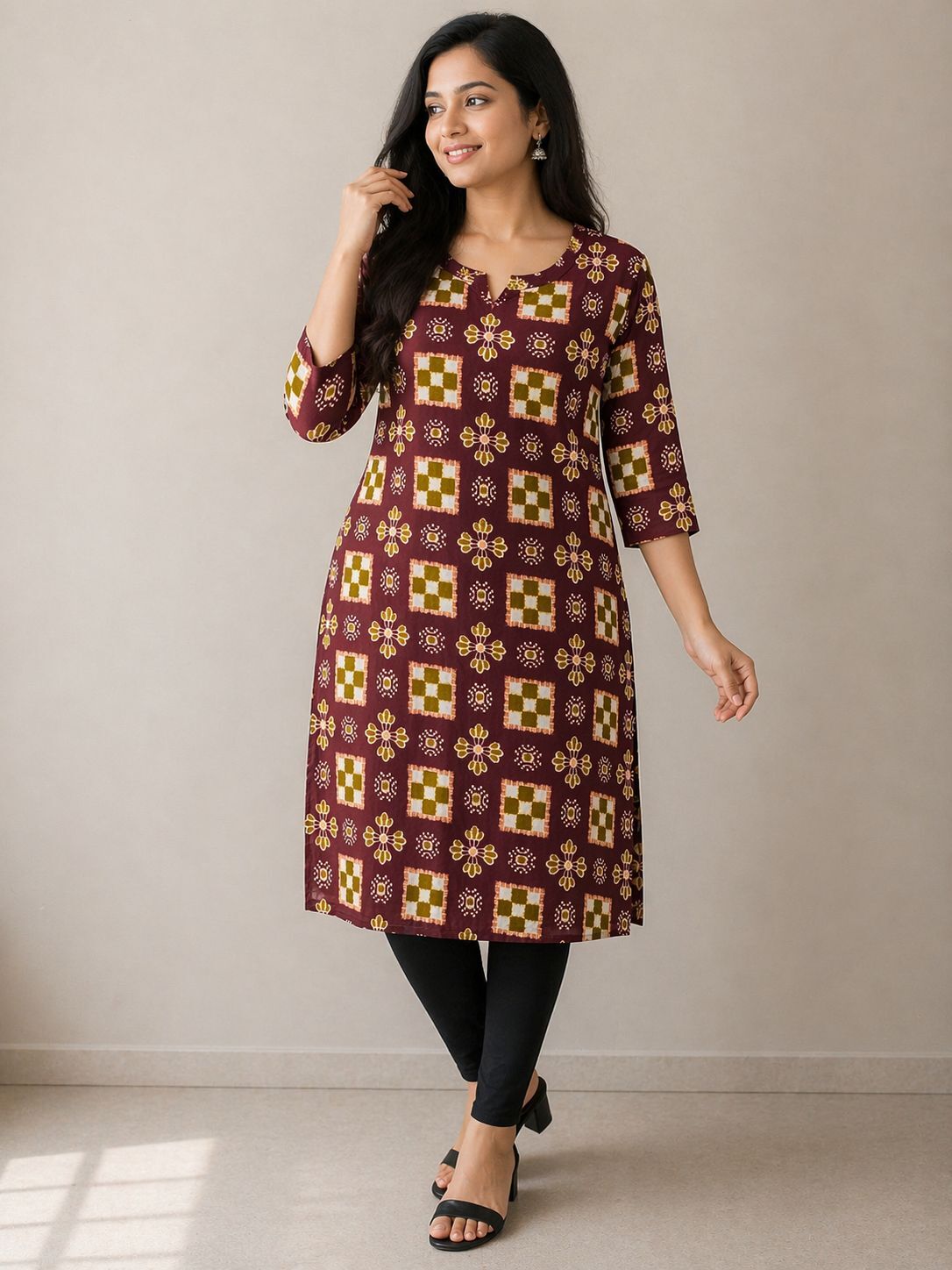 WhatsApp Image 2026-04-24 at 10.52.50 (1) Maroon Saptapar Sambalpuri Printed Cotton Kurti for Women | Ethnic Straight Fit Kurti Sambalpuri cotton kurti Odisha handloom ShlokWear