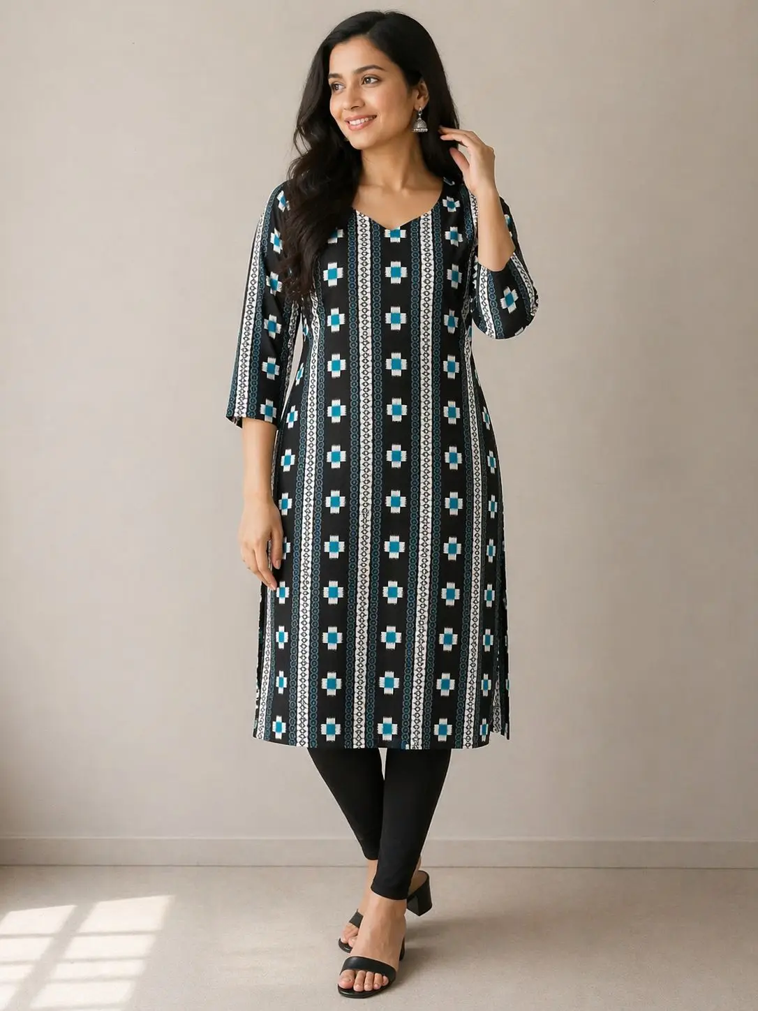 WhatsApp Image 2026-04-24 at 10.52.50 Black & Teal Saptapar Sambalpuri Printed Cotton Kurti for Women | Ethnic Straight Fit Kurti Sambalpuri cotton kurti Odisha handloom ShlokWear