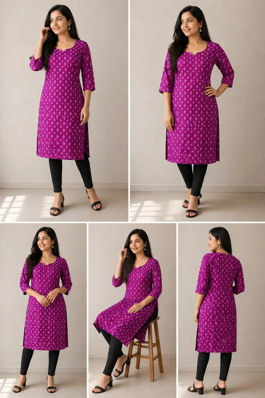 Purple Saptapar Sambalpuri Printed Cotton Kurti for Women | Ethnic Daily Wear Kurti