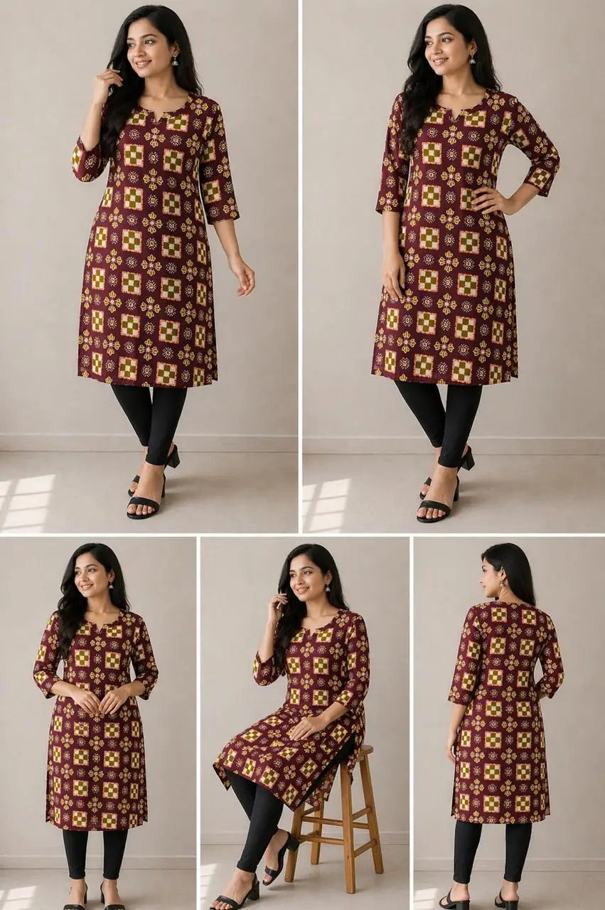 Maroon Saptapar Sambalpuri Printed Cotton Kurti for Women | Ethnic Straight Fit Kurti