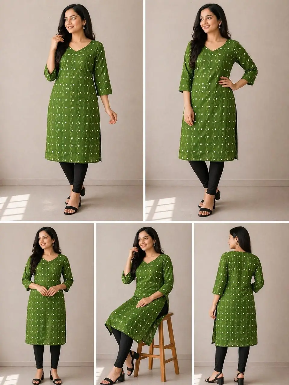 Green Saptapar Sambalpuri Printed Cotton Kurti for Women | Ethnic Straight Fit Kurti